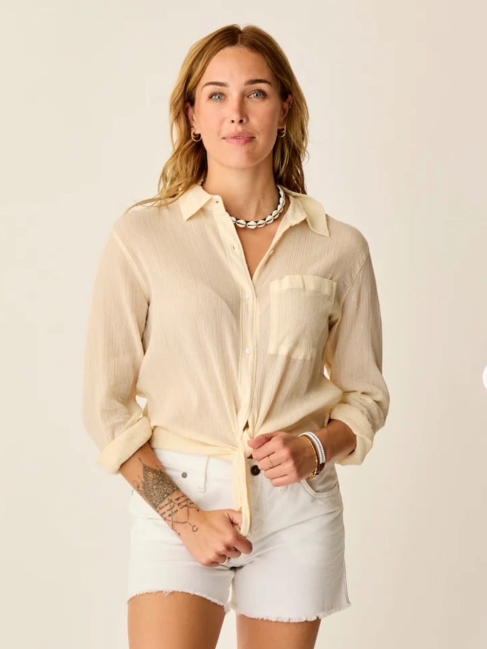 Carve Designs Taylor Gauze Oversized Tunic Button-Down Shirt Size XL Birch Lurex